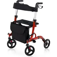 Costway inklapbare en lichte rollator met zitplaats, hulpmiddel voor mobiliteit gemaakt van aluminiumlegering, met in hoogte verstelbare handgrepen, geschikt voor reizen, maximaal draagvermogen 150 kg