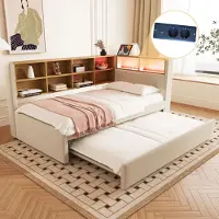 OKWISH Gestoffeerd Bed 90x200 cm - Eenpersoonsbed Met Lattenbodem En Gestoffeerd Hoofdeinde - Linnen - Grijs (exclusief Matras)