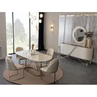 AEA Eetkamer set: Eettafel, keukentafel, stoelen, dressoir, spiegel, luxe, goud, 7-delig
