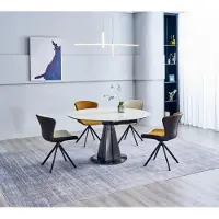 AEA Moderne Essgruppe Designer Rundtisch Stilvolle 4x Kunstleder Stühle 5tlg