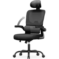 Bigzzia Ergonomische kantoork stoel – kantoork stoel met verstelbare hoofdsteun – armleuningen, elastische lendensteun, in hoogte verstelbaar