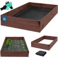 KOTARBAU Moestuinbak, Verhoogd Tuinbed, Geïmpregneerd Hout, 140 x 120 x 18 cm, Bruin, Plantenbed, met Vlies en Handschoenen met Klauwen, Groentebed, Bloembak Hout Buiten