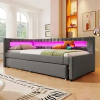 STILVORA slaapbank met opbergruimte, uitschuifbaar dagbed, beklede bedbank 90x200 met opbergruimte, jeugdbed met USB + TYPE-C aansluiting, bedframe zonder matras