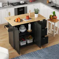 STILVORA Keukeneiland - Uitklapbaar Werkblad Met Opbergruimte En Wielen - Voor Keuken En Eetkamer - MDF;Eikenlook - 135x44x90 Cm