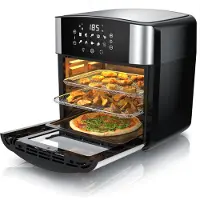 Arendo heteluchtfriteuse 16L, multifunctionele oven 1800W met 10 programma's, airfryer met frituurmand, draadkorf en draaiend spies, BPA-vrij, roestvrij staal/zwart