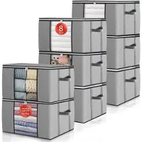 Sonstiges GoMaihe opbergzakken, 90 liter, set van 8, groot formaat, met deksel en handgrepen, grijs