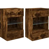Syfax Wandkasten met LED-verlichting voor tv 2 st 40x30x60,5 cm gerookt eikenkleurig
