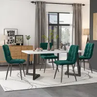 Flieks zitgroep, eethoek, 5-delig. Eettafel met 4 stoelen. 4 fluwelen fauteuils. Rechthoekige eettafel, 117 cm, groen
