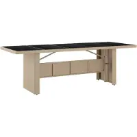 Syfax Tuintafel met glazen blad poly rattan en gehard glas beige