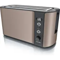 Arendo broodrooster, 2 lange gleuven, geschikt voor 4 sneetjes brood, 1500W, lange gleuven, accessoire voor broodjes, warmte-isolerende behuizing, display, ontdooifunctie, roestvrij staal, brons