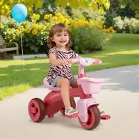 Costway Driewieler voor kinderen, driewieler met bel, pedalen, manden voor- en achteraan, stuurwiel-driewieler voor kinderen vanaf 2 jaar (roze)
