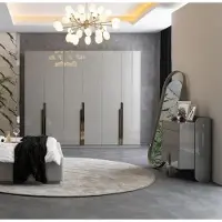 AEA Kommode Standspiegel Kleiderschrank Hochglanz Edelstahl Schlafzimmer Grau