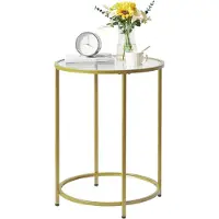 Sonstiges YMYNY bijzettafel, rond, gehard glas, metalen frame, transparant, 50 x 65 cm, goudkleurig