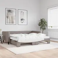 Prolenta Maison Exclusive - Uittrekbaar dagbed met matrassen, taupekleurig, 90x200 cm, stoffen bekleding