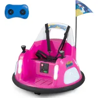 Costway 12V Elektrische kinderauto, 360° draaibaar, 2-in-1 bumpercar met muziek en licht, 2 rijmodi, afstandsbediening, 1,2-2 km/u, geschikt voor kinderen van 3-6 jaar, roze