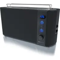 Arendo broodrooster, 1 lange gleuf, geschikt voor 2 sneetjes, 1000 W, lange gleuf, accessoire voor broodjes, warmte-isolerende behuizing, display, ontdooifunctie, roestvrij staal, zwart