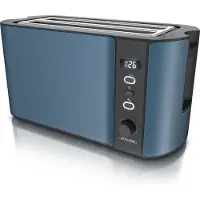 Arendo broodrooster, 2 lange gleuven, geschikt voor 4 sneetjes brood, 1500 W, lange gleuven, accessoire voor broodjes, warmte-isolerende behuizing, display, ontdooifunctie, roestvrij staal, blauw