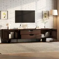 STILVORA Tv-Meubel - Met 2 Laden En Lamellendeuren - Voor Televisies Tot 75 Inch - MDF - Donkere Eikenlook - 180x40x45 Cm
