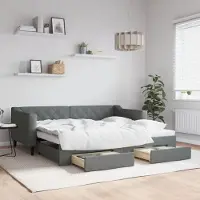 Prolenta Maison Exclusive - Uittrekbaar dagbed met lades, donkergrijs, 90x190 cm, gestoffeerd