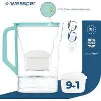 Wessper waterfilterkan van 2,7 liter, compatibel met Brita Maxtra, geschikt voor de koelkastdeur, met handmatige indicator voor filtervervanging | 10x waterfilter – met muntsmaak