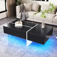 Sweiko Hoogglanzende salontafel, zwart-wit gestructureerd, woonkamer meubel, 100x50x34,5 cm, met app-gestuurd LED-verlichtingssysteem