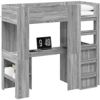 Syfax Loft Bedframe met Bureau Grijs Sonoma 75 x 190 cm Bewerkt hout