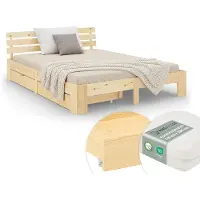 Homestyle4u Tweepersoonsbed - 140x200 cm - met Matras en 2 Bedbakken - Natuur