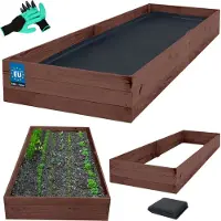 KOTARBAU Moestuinbak, Verhoogd Tuinbed, Geïmpregneerd Hout, 200 x 120 x 27 cm, Bruin, Plantenbed, met Vlies en Handschoenen met Klauwen, Groentebed, Bloembak Hout Buiten