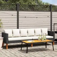 Prolenta Maison Exclusive - Tuinset met 3 zitplaatsen, met kussens, van zwart polyrotan