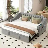 Flieks slaapbank, slaapbank 90x190cm/180x190cm met uitschuifbed, gestoffeerde dagbed met opbergruimte, jeugdbed, logeerkamerbed, fluweel, grijs