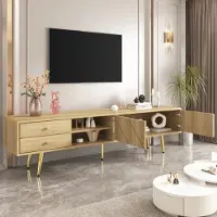 Merax TV-meubel met houtlook (1 stuk), TV-kast met 2 lades, deuren en gouden poten, breedte: 160 cm