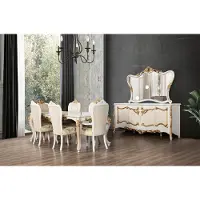 AEA Komplett Set Esstisch + 6 Stühle Esszimmer Ess Gruppe Holz Anrichte+Spiegel 9tlg