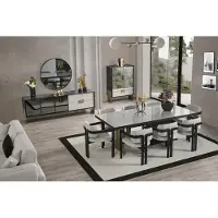 AEA Moderne Esszimmergarnitur Esstisch 8x Stühle Sideboard Spiegel 11tlg