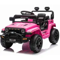 Beneo Elektrische kinderauto OFFROAD, nieuw model, met achterwielaandrijving, roze, lithiumbatterij, verhoogd chassis, brede stoel, achtervering, 2,4 GHz afstandsbediening, LED-verlichting