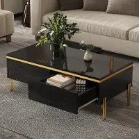 STILVORA Salontafel - Hoogglans Met Dubbele Verborgen Lades - Voor Opgeruimde Woonkamer - Spaanplaat Metaal - 100x50x36 Cm - Zwart
