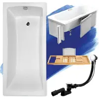 Besco OPTIMA ligbad 150 x 70 cm wit met styropor ombouw met bamboe badplank