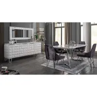 AEA Esszimmer Set Esstisch 4x Stühle Kommode mit Spiegel Modern Set Grau