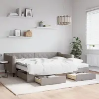 Prolenta Maison Exclusive - Uittrekbaar dagbed met lades, taupekleurig, 90x200 cm, gestoffeerd