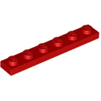 LEGO Platte steen 1x6 (3666) - 100 stuks, rood