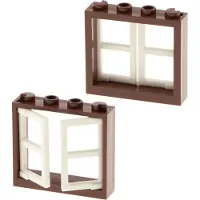 LEGO 2x raamkozijn 1x4x3 roodbruin 2 vleugels 1x2x3 wit dik 60608 60594