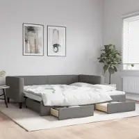 Prolenta Maison Exclusive - Uittrekbaar dagbed met lades, donkergrijs, 100x200 cm, stof