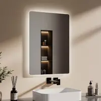 Emke badspiegel met verlichting, randloos, 70x50 cm, 6500K (koud wit), bediening via wandschakelaar