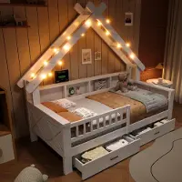 Flieks kinderbed, huisbed, 90x200 cm, met spijlen, platformbed voor kinderen met lades en opbergruimte, houten eenpersoonsbed, wit