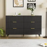 Merax commode met gouden handgrepen en metalen poten, dressoir met 6 lades, modern design, opbergkast, 120x77x40cm, zwart