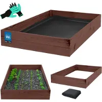 KOTARBAU Moestuinbak, Verhoogd Tuinbed, Geïmpregneerd Hout, 120 x 80 x 18 cm, Bruin, Plantenbed, met Vlies en Handschoenen met Klauwen, Groentebed, Bloembak Hout Buiten