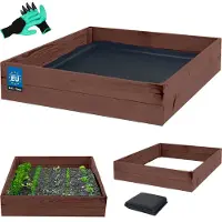 KOTARBAU Moestuinbak, Verhoogd Tuinbed, Geïmpregneerd Hout, 120 x 120 x 18 cm, Bruin, Plantenbed, met Vlies en Handschoenen met Klauwen, Groentebed, Bloembak Hout Buiten