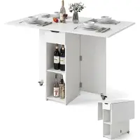 Costway Eettafel, inklapbaar, keukentafel met wielen, lade en 2 opbergplanken, inklaptafel voor 2-4 personen, eettafel 120x72x75 cm, wit
