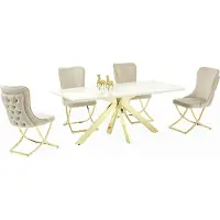 AEA Hochwertig Esszimmer Set Garnitur Tisch 4x Stühle Design Möbel Beige