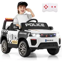 Costway 12V Elektrische kinderauto, politie model, met afstandsbediening, draadloze verbinding, muziek, claxon, sirene en waarschuwingslichten, geschikt voor kinderen vanaf 3 jaar