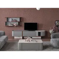 AEA Wohnwand Set Holz Einrichtung Luxus Wohnzimmer TV-Ständer Design Wandregal